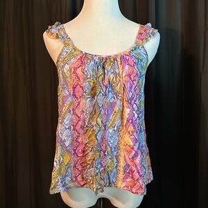 Ruffled sleeve multicolored snakeskin top NWT